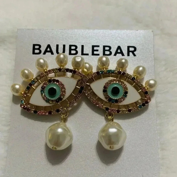 New  Baublebar Evil Eye Pearl drop earrings - Picture 1 of 5